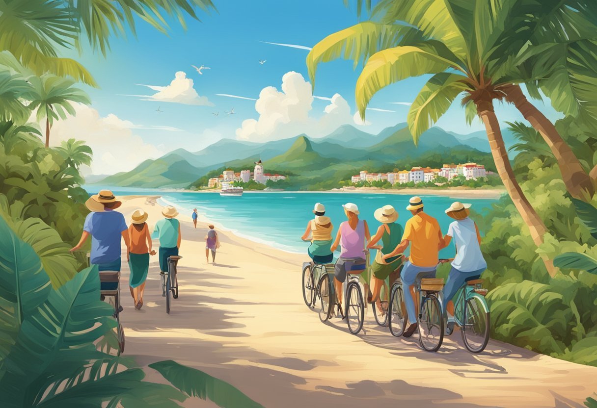 Um grupo de viajantes maduros explora destinos vibrantes e cênicos, incluindo praias tropicais exuberantes, cidades históricas europeias e paisagens naturais deslumbrantes.