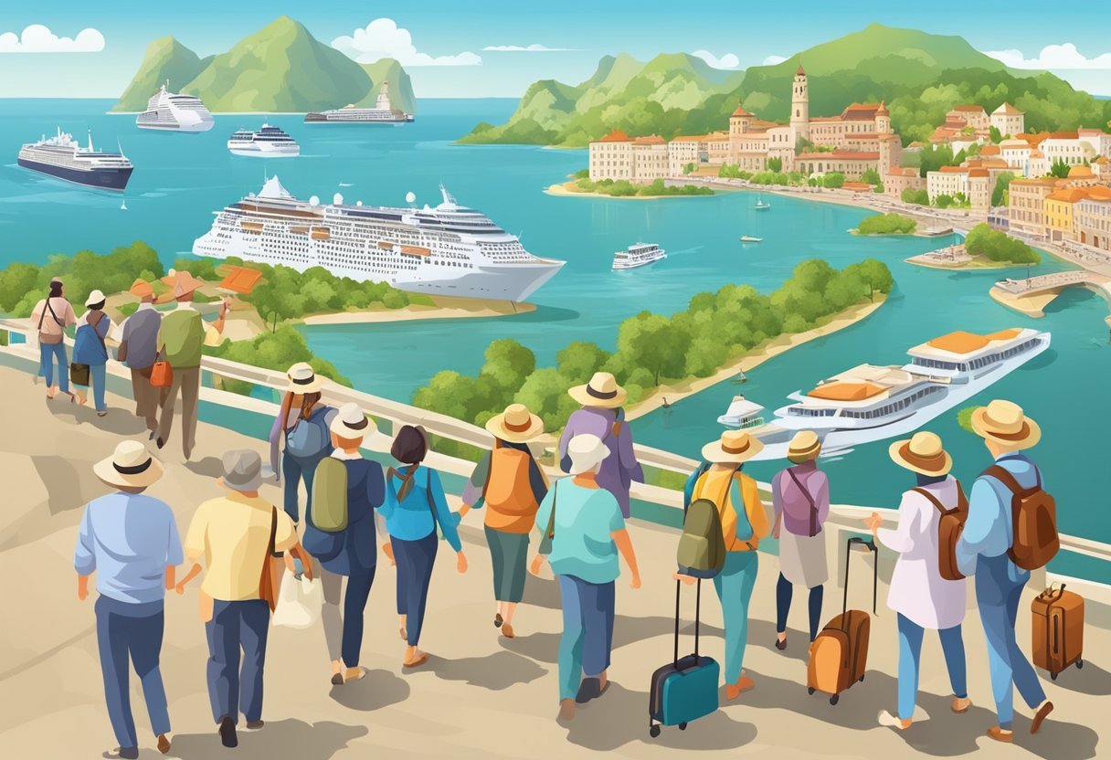 Um grupo de viajantes maduros desfruta de vistas cênicas, marcos culturais e atividades de lazer em sete destinos diferentes ao redor do mundo.