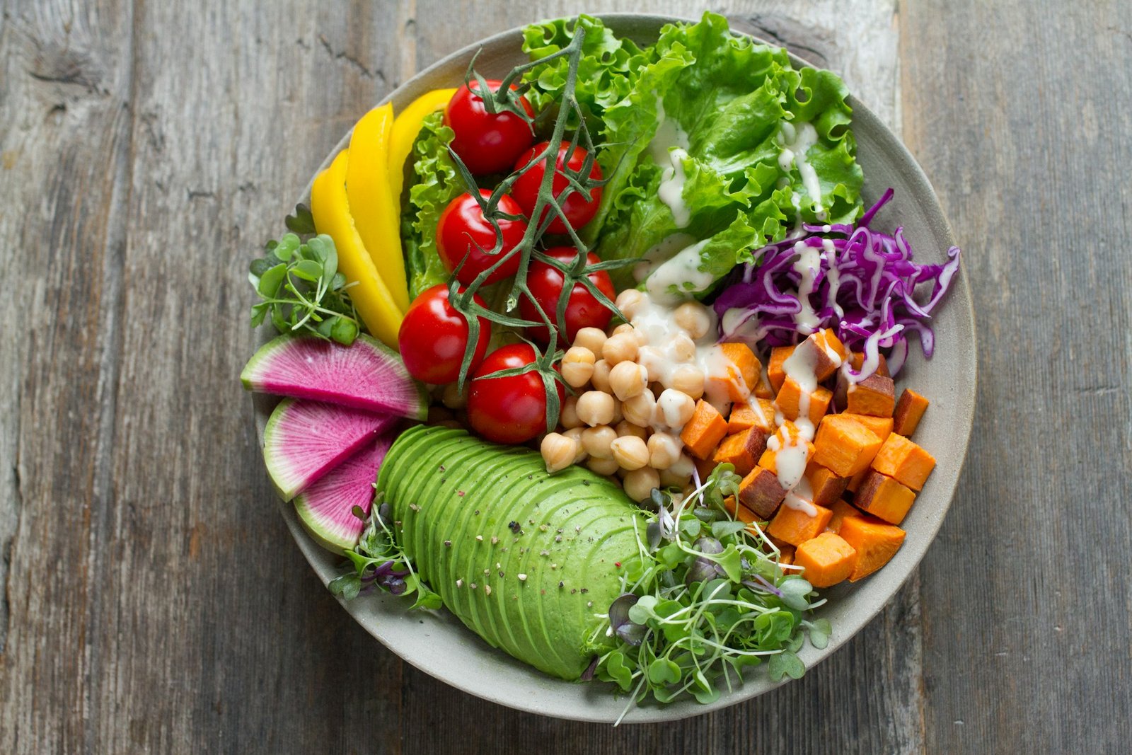 Pratos vegetarianos coloridos e modernos